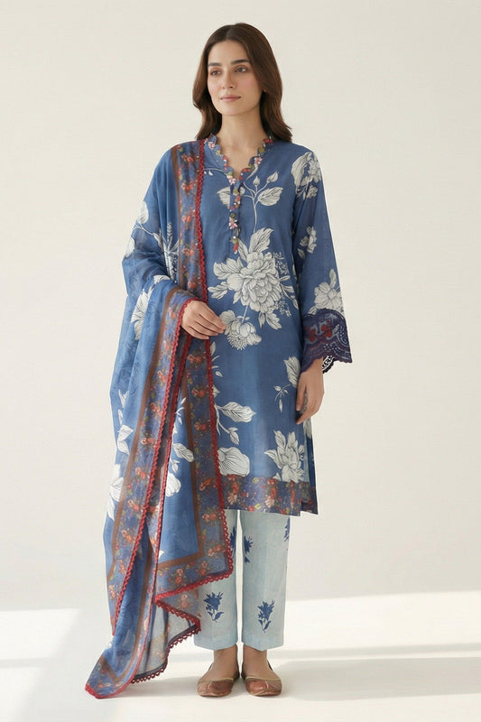 Picture of Peelu - 3 Piece - Stitched Lawn Suit Blue Noir - Available at Raja Sahib