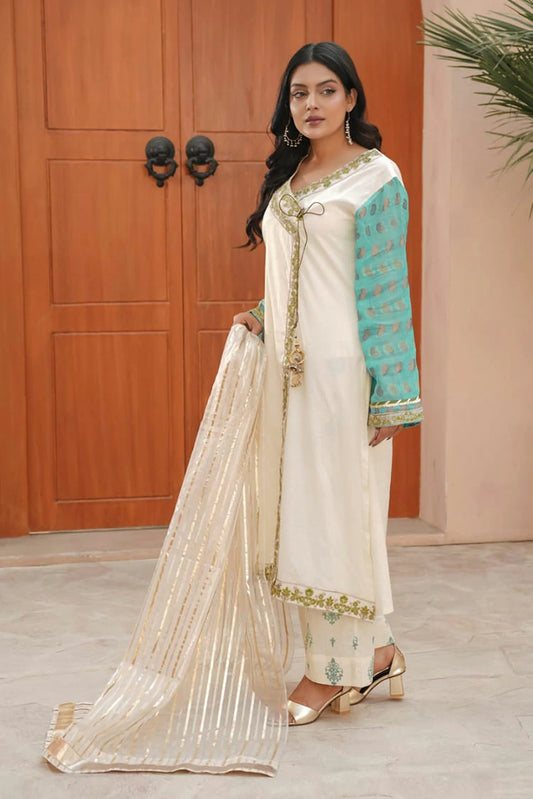 Picture of Abar - Farah Jawahir Collection - 3 Piece - Opal White - Available at Raja Sahib