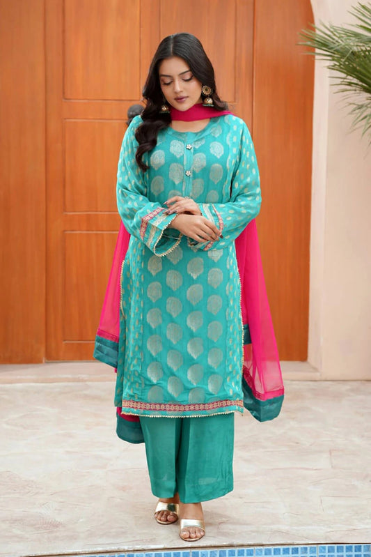 Picture of Abar - Farah Jawahir Collection - 3 Piece - Emerald Green - Available at Raja Sahib