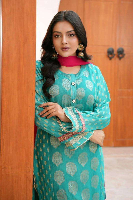 Picture of Abar - Farah Jawahir Collection - 3 Piece - Emerald Green - Available at Raja Sahib