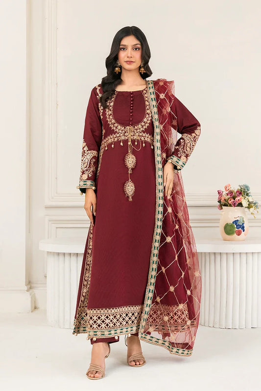 Picture of Khubsurat - 3 Piece Ready To Wear - Maroon - 4008-KH-SKTN - Available at Raja Sahib