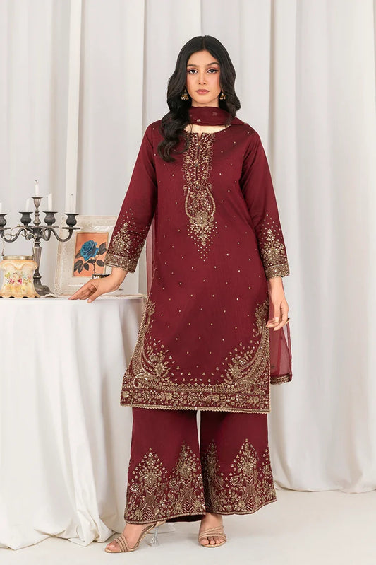 Picture of Khubsurat - 3 Piece Ready To Wear - Maroon - 4089-KH-SKTN - Available at Raja Sahib