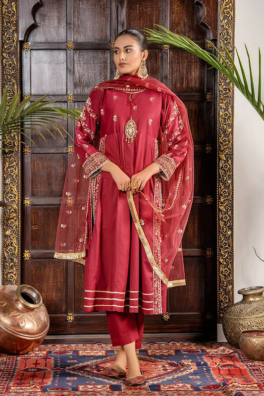 Khubsurat - 3 Pieces Ready to Wear - Maroon - 4144-KH-CT