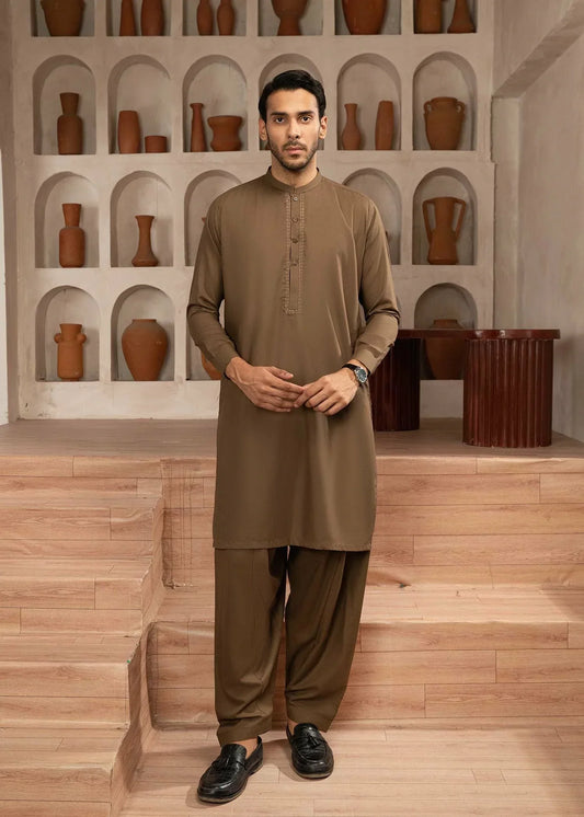 Picture of Wash & Wear | Brown Ban Shalwar Kameez - Available at Raja Sahib