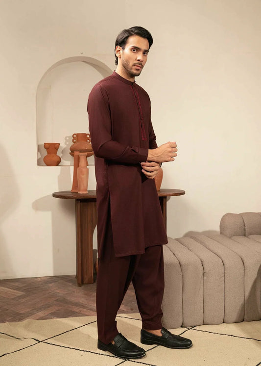 Picture of Wash & Wear | Maroon Ban Shalwar Kameez - Available at Raja Sahib