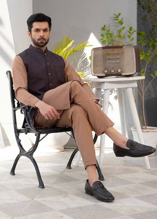 Picture of Platinum Dark Purple | Waist Coat Ceremonial - Available at Raja Sahib