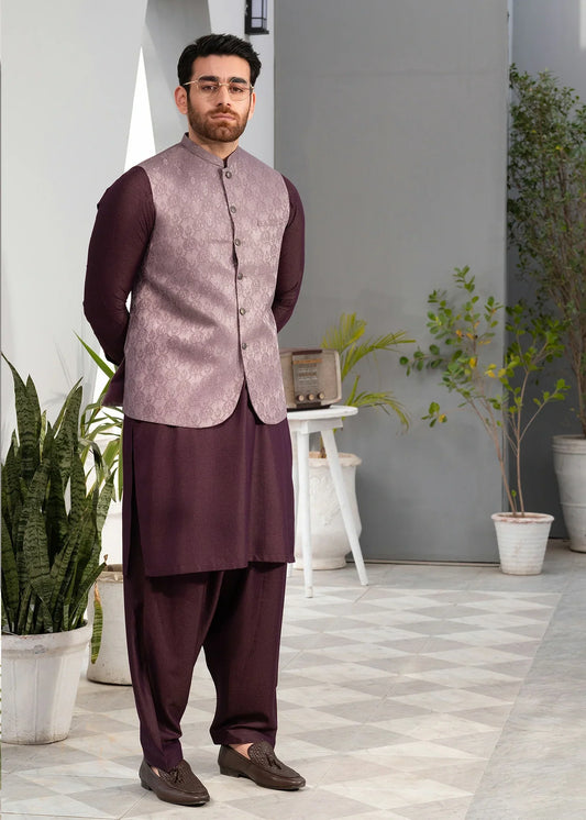 Picture of Platinum Purple | Waist Coat Ceremonial - Available at Raja Sahib