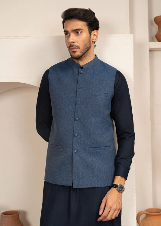 Picture of Platinum Blue | Waist Coat Ceremonial - Available at Raja Sahib