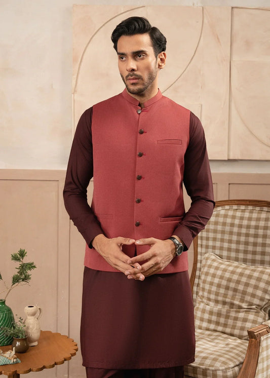 Picture of Platinum Maroon | Waist Coat Ceremonial - Available at Raja Sahib
