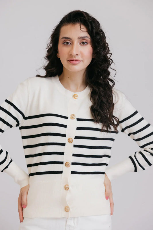 Picture of Ellena - Full Sleeves Round Neck Cardigan Sweater - Available at Raja Sahib