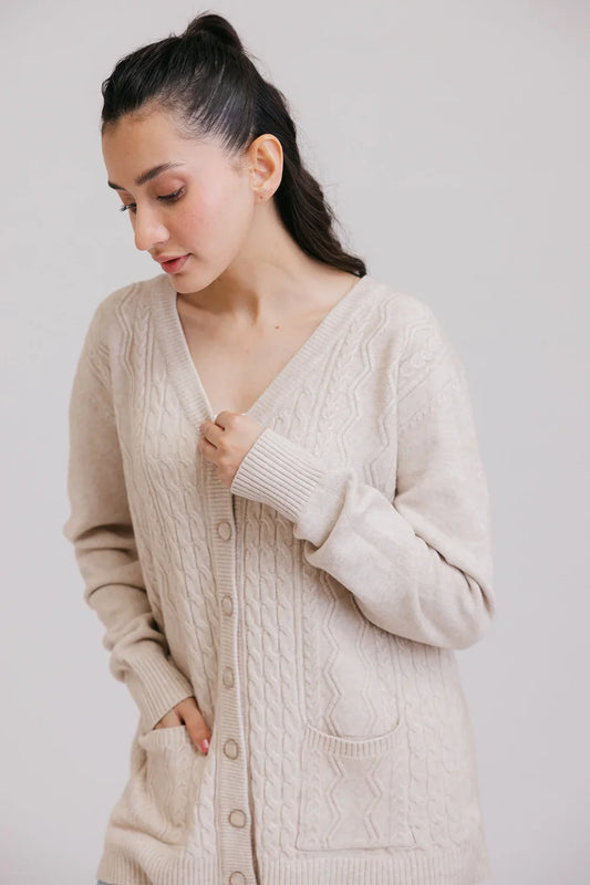 Picture of Ellena - Full Sleeves V-Neck Cardigan Sweater - Available at Raja Sahib