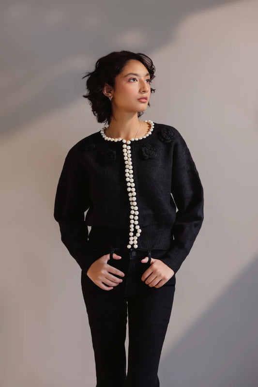 Picture of Ellena - Full Sleeves Round Neck Cardigan Sweater - Available at Raja Sahib