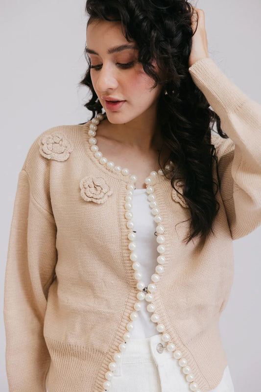 Picture of Ellena - Full Sleeves Round Neck Cardigan Sweater - Available at Raja Sahib