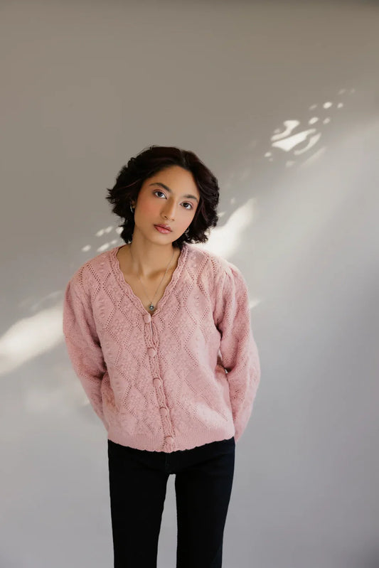 Picture of Ellena - Full Sleeves V-Neck Cardigan Sweater - Available at Raja Sahib
