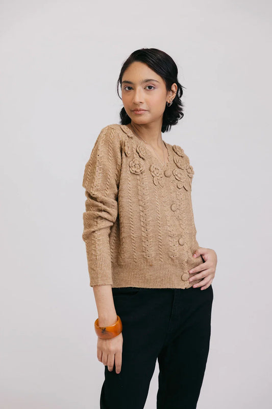 Picture of Ellena - Full Sleeves V-Neck Cardigan Sweater - Available at Raja Sahib