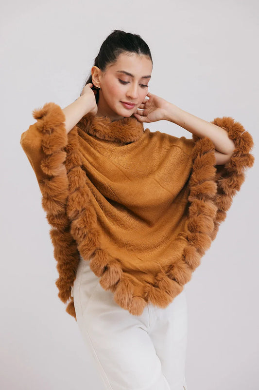 Picture of Ellena - Faux Fur Pullover Poncho - Available at Raja Sahib