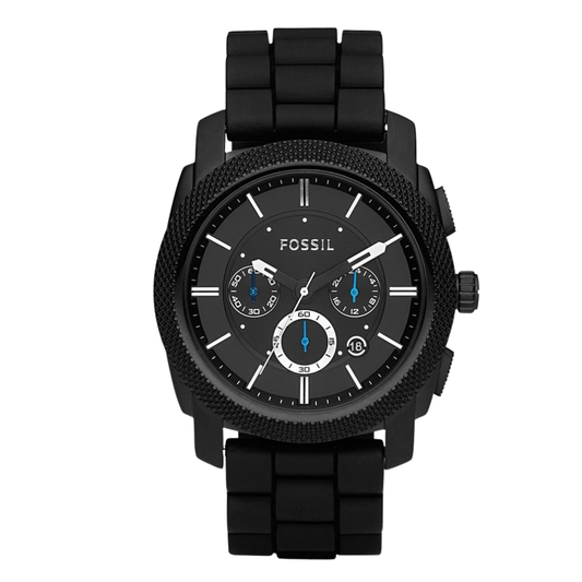 Fossil Machine Black Silicone Strap Black Dial Chronograph Quartz Watch for Gents - FS4487