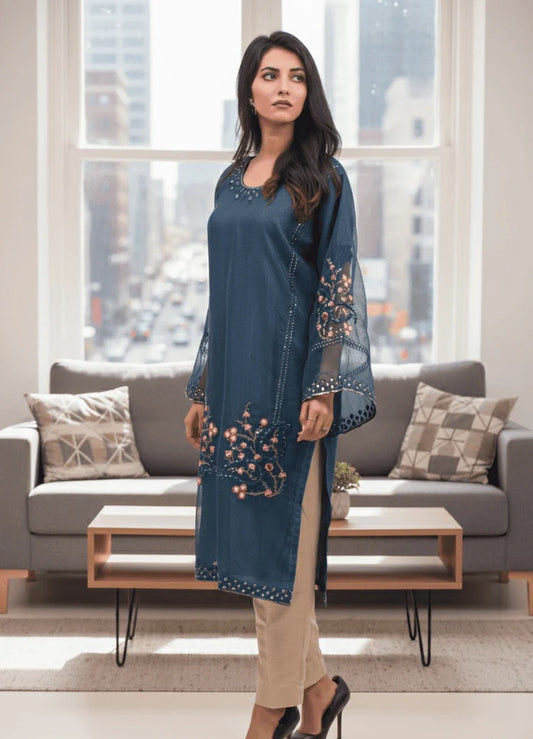Silcot - Midnight Petal Embroidered Kurta Set
