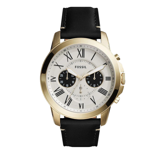 Picture of Fossil Grant Black Leather Strap Cream Dial Chronograph Quartz Watch for Gents - FS5272 - Available at Raja Sahib
