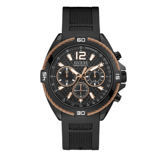 Guess Surge Black Silicone Strap Black Dial Chronograph Quartz Watch for Gents - W1168G3
