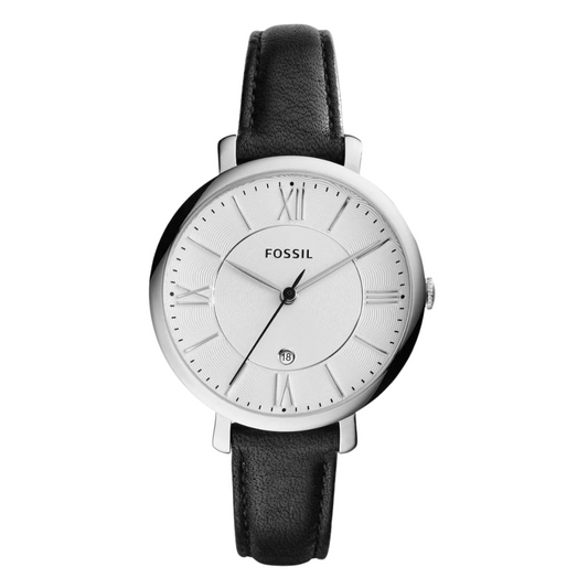 Picture of Fossil Jacqueline Black Leather Strap Silver Dial Quartz Watch for Ladies - ES3972 - Available at Raja Sahib