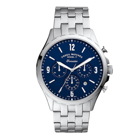 Picture of Fossil Forrester Silver Stainless Steel Blue Dial Chronograph Quartz Watch for Gents - FS5605 - Available at Raja Sahib