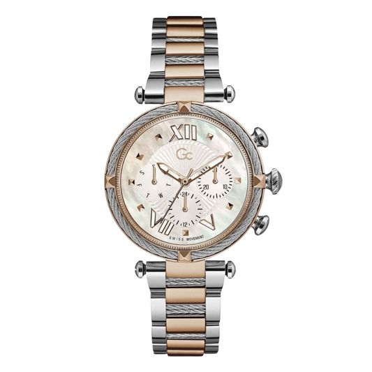 Guess Collection Cable Chic Two-tone Stainless Steel Mother of pearl Dial Chronograph Quartz Watch for Ladies - Y16002L1