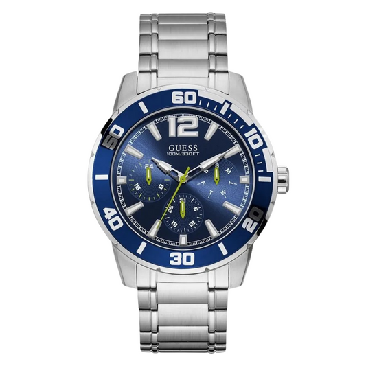 Guess Trek Silver Stainless Steel Blue Dial Quartz Watch for Gents - W1249G2