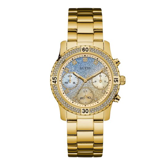 Guess Confetti Gold Stainless Steel Multi Color Dial Chronograph Quartz Watch for Ladies - W0774L2