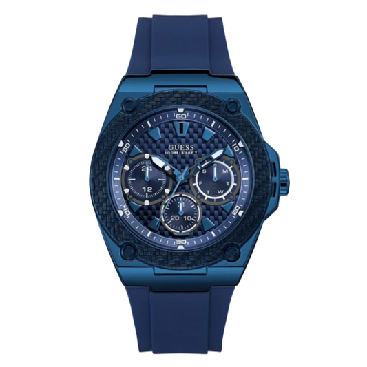 Guess Legacy Blue Silicone Strap Blue Dial Quartz Watch for Gents - W1049G7