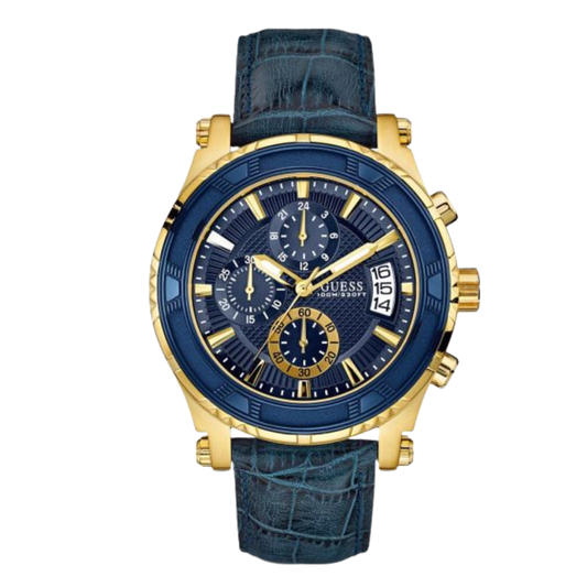 Picture of Guess Pinnacle Blue Leather Strap Blue Dial Chronograph Quartz Watch for Gents - W0673G2 - Available at Raja Sahib