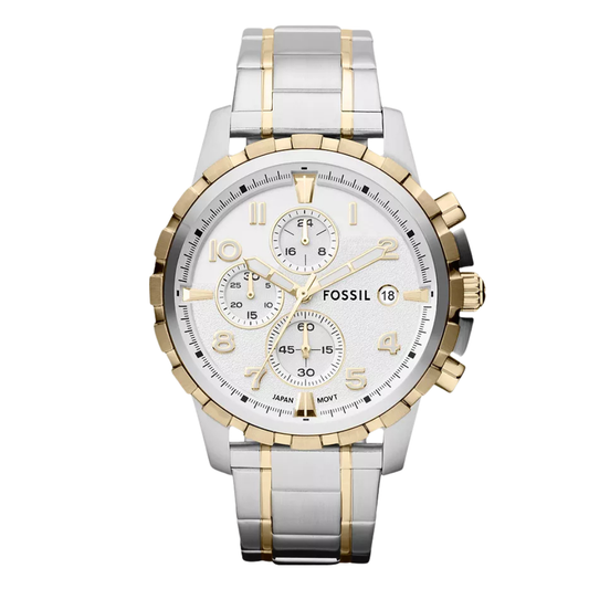 Picture of Fossil Dean Two-tone Stainless Steel Silver Dial Chronograph Quartz Watch for Gents - FS4795 - Available at Raja Sahib