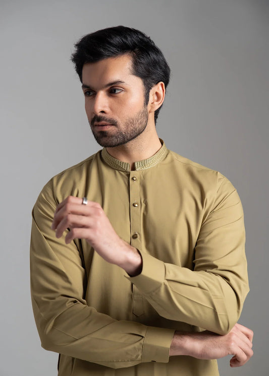 Picture of Wash & Wear | Olive Ban Shalwar Kameez - Available at Raja Sahib