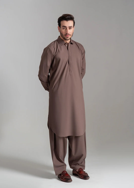 Picture of Wash & Wear | Goldenrod Collared Shalwar Kameez - Available at Raja Sahib