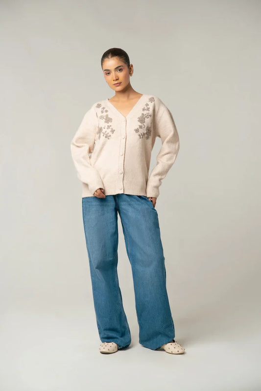 Picture of V-Neck Embroidered Knit Sweater - Available at Raja Sahib