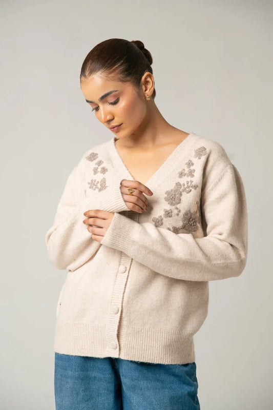 Picture of V-Neck Embroidered Knit Sweater - Available at Raja Sahib