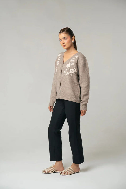 Picture of V-Neck Embroidered Knit Sweater - Available at Raja Sahib