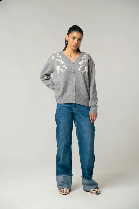Picture of V-Neck Embroidered Knit Sweater - Available at Raja Sahib
