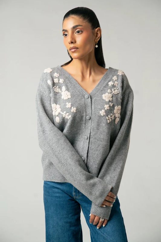 Picture of V-Neck Embroidered Knit Sweater - Available at Raja Sahib