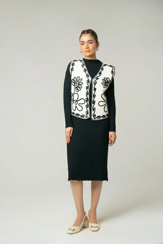 Picture of Ellena - Sleeveless Embroidered Knit Cardigan - Available at Raja Sahib