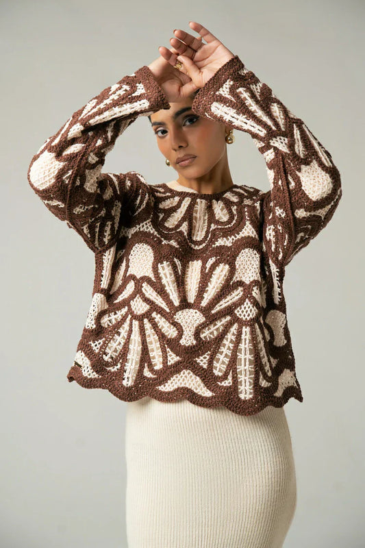 Picture of Full Sleeves Crochet Cardigan - Available at Raja Sahib
