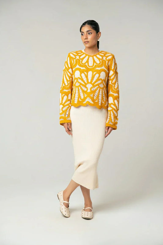 Picture of Ellena - Full Sleeves Crochet Cardigan - Available at Raja Sahib