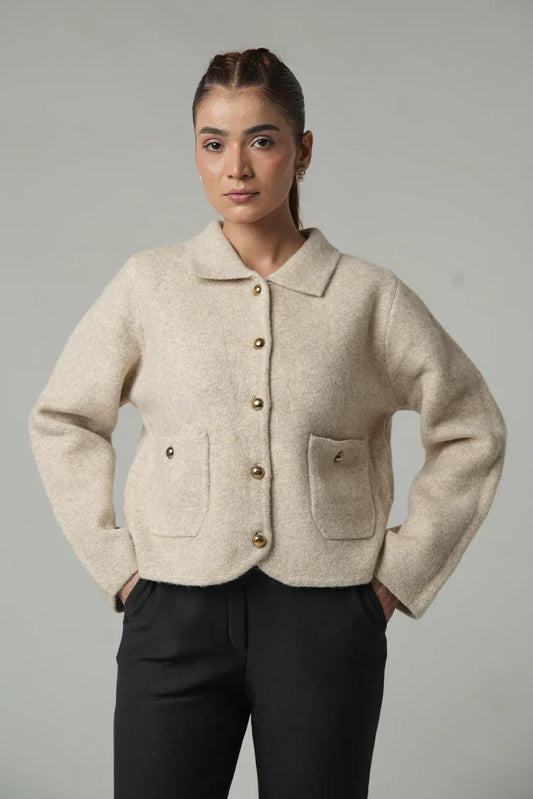 Picture of Ellena - Collar Knit Cardigan - Available at Raja Sahib