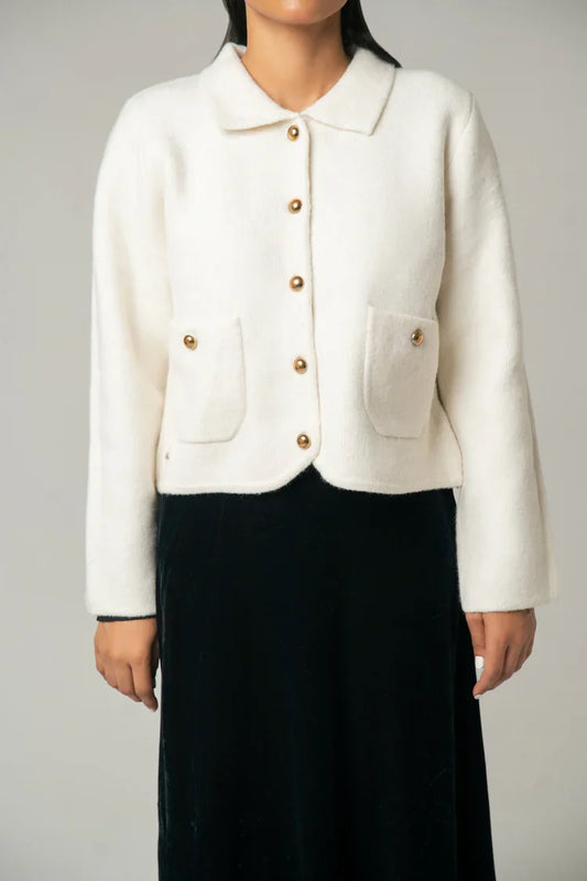 Picture of Ellena - Collar Knit Cardigan - Available at Raja Sahib