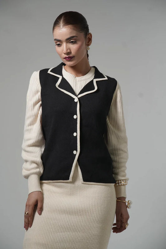 Picture of Sleeveless Collar Knit Cardigan - Available at Raja Sahib