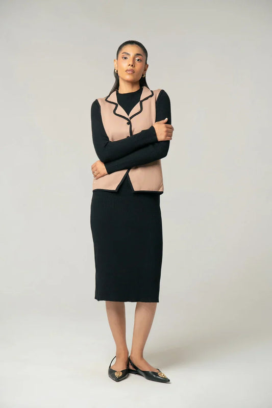 Picture of Sleeveless Collar Knit Cardigan - Available at Raja Sahib