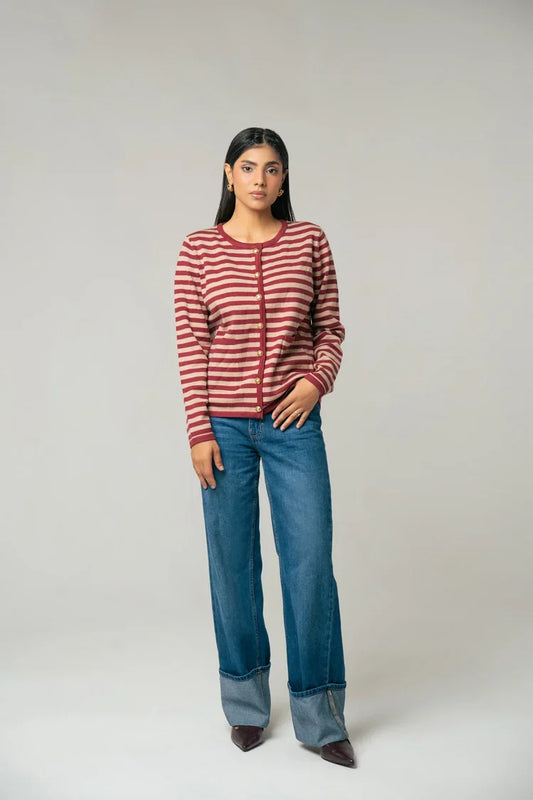 Picture of Ellena - Striped Knit Sweater - Available at Raja Sahib