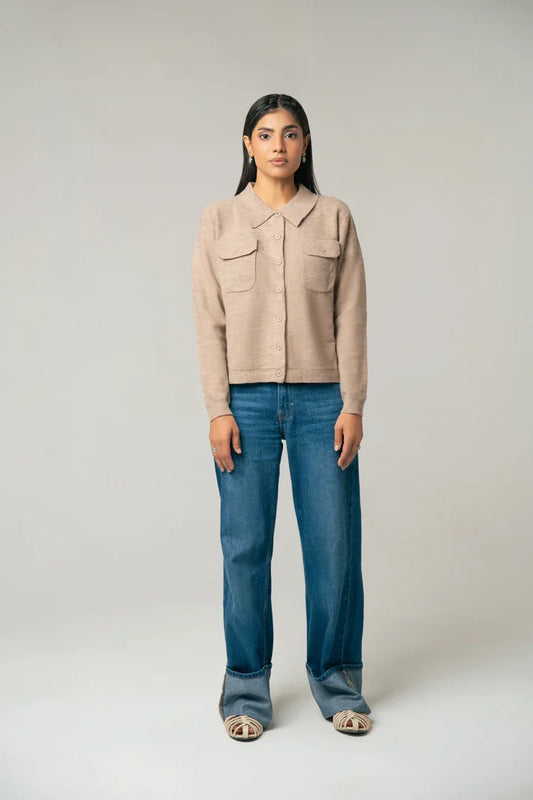 Picture of Ellena - Collar Knit Cardigan - Available at Raja Sahib