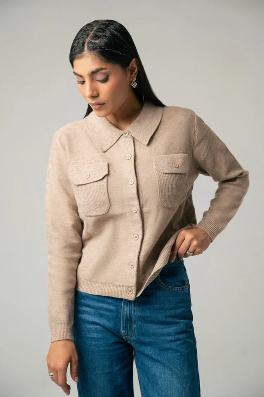 Picture of Ellena - Collar Knit Cardigan - Available at Raja Sahib