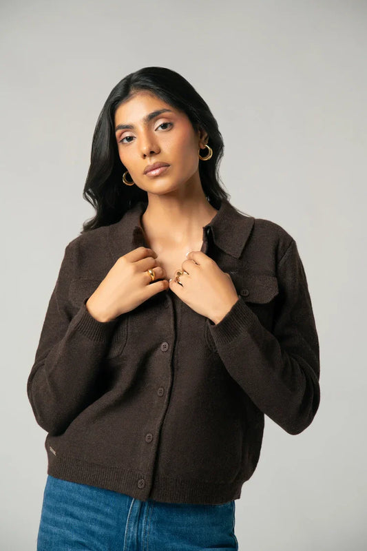 Picture of Ellena - Collar Knit Cardigan - Available at Raja Sahib